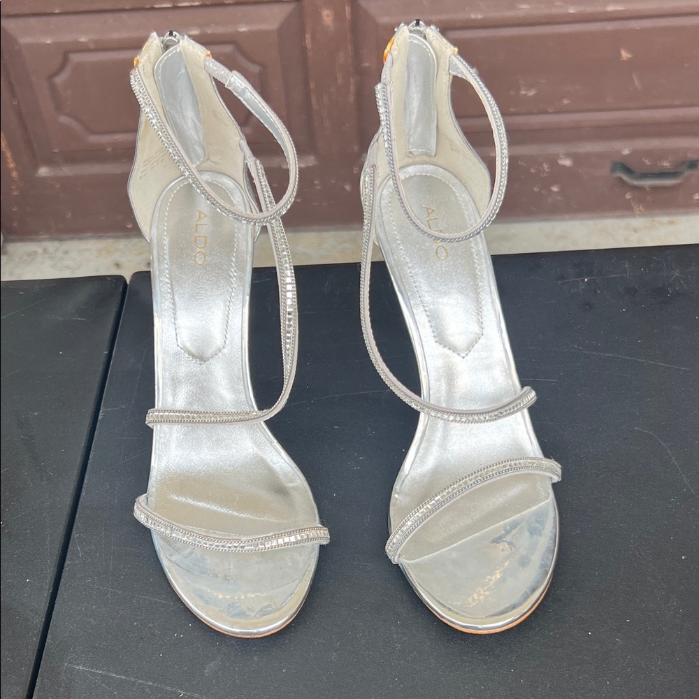 Aldo Metallic Silver Strappy Heels